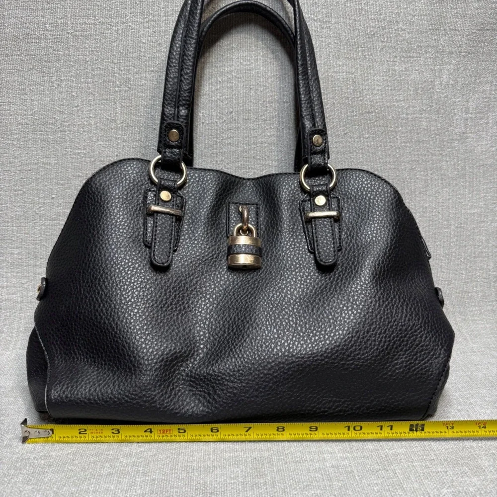 Black Padlock Faux Leather Satchel Handbag Purse Gold Padlock‎ Detail Medium